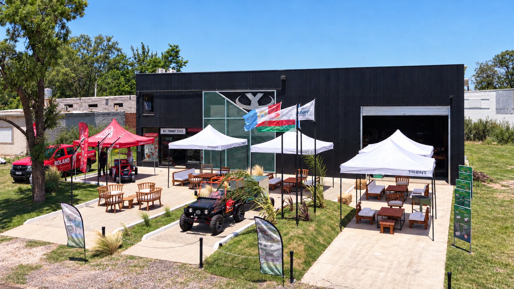 Frente de la planta industrial y showroom de Yafun en Bv. Tomat 2333, Casilda, Santa Fe